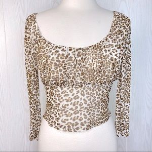 Almost Famous Sheer Mesh Leopard Print Long Sleeve Top NEW